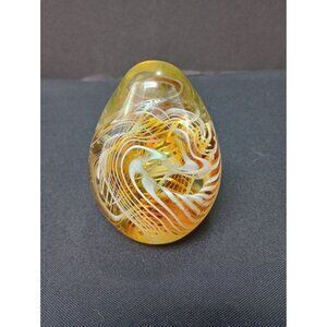 Vintage Hand Blown Egg Shaped Amber Swirl  Tear drop Studio Art Paperweight